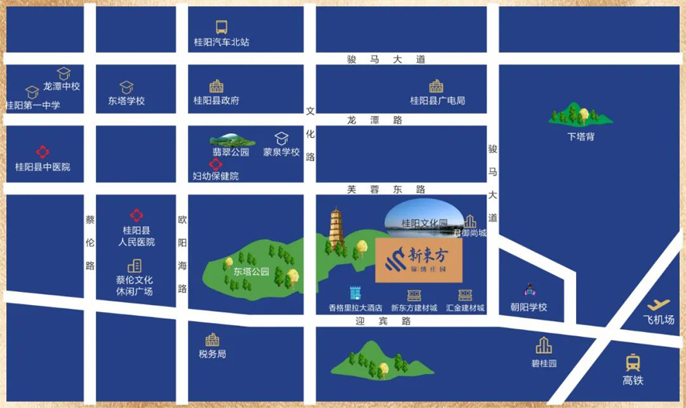 锦绣庄园项目位于桂阳迎宾路 83 号（原新东方大酒店院内）